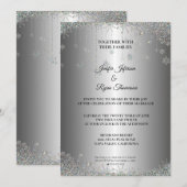 シルバーグリッター雪片結婚式招待状 招待状 (正面/裏面)