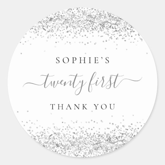 シルバーグリッター21番誕生日ありがとう ラウンドシール (正面)