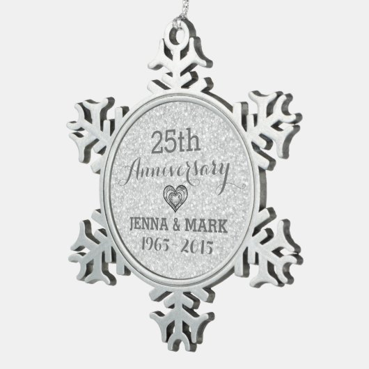 シルバーグリッター25結婚周年記念オーナメント スノーフレークピューターオーナメント (右)