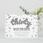 シルバーグリッター30歳の誕生日を保存 招待状 (スタンド正面)