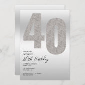 シルバーグリッター40th誕生日パーティの招待状 招待状 (正面/裏面)