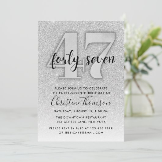 シルバーグリッター47番目の誕生日招待状 招待状 (スタンド正面)