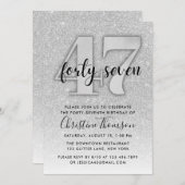 シルバーグリッター47番目の誕生日招待状 招待状 (正面/裏面)