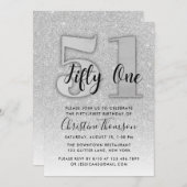 シルバーグリッター51番目の誕生日招待状 招待状 (正面/裏面)
