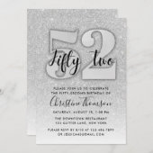 シルバーグリッター52番目の誕生日招待状 招待状 (正面/裏面)