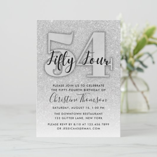 シルバーグリッター54番目の誕生日招待状 招待状 (スタンド正面)
