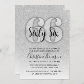 シルバーグリッター66番目の誕生日招待状 招待状 (正面/裏面)