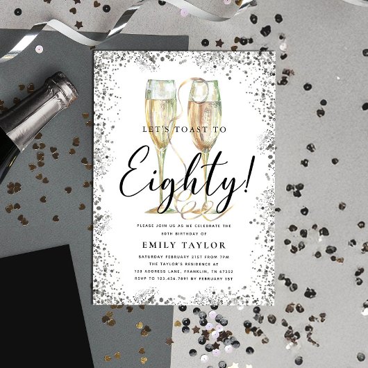 シルバーグリッター80thバースデーパーティー 招待状