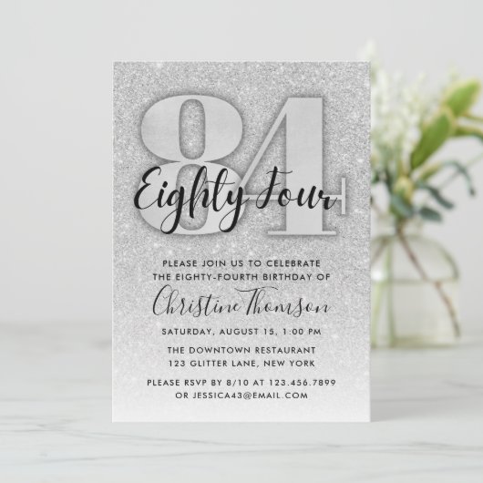 シルバーグリッター84番目の誕生日招待状 招待状 (スタンド正面)