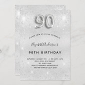 シルバーグリッター90歳の誕生日 招待状 (正面/裏面)