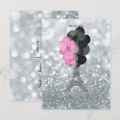 シルバーグリッター エッフェルタワーバルーンズ セーブ・ザ・デート 案内ポストカード (正面/裏面)