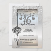 シルバーグリッター、ガラス、バルーン甘い16パーティー 招待状 (正面)