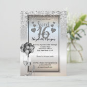 シルバーグリッター、ガラス、バルーン甘い16パーティー 招待状 (スタンド正面)