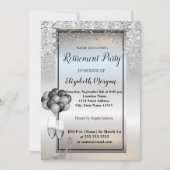 シルバーグリッター、ガラス、バルーン退職パーティー 招待状 (正面)