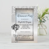 シルバーグリッター、ガラス、バルーン退職パーティー 招待状 (スタンド正面)