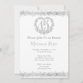 シルバーグリッター キンセアニエラ 15歳の誕生日 王冠 招待状 (裏面)