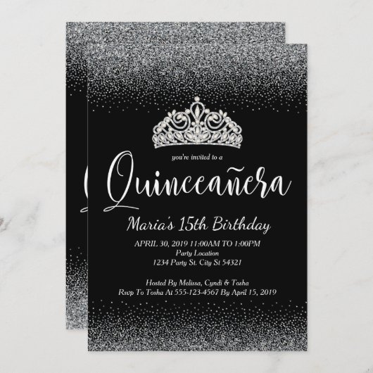 シルバーグリッター、キンチェアネラ招待状 招待状 (正面/裏面)