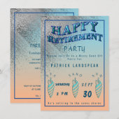 シルバーグリッター & シェル ハッピー・リタイアメント・パーティー 招待状 (正面/裏面)