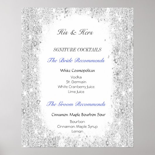 シルバーグリッター、シグネチャーカクテル、カスタム ポスター (正面)