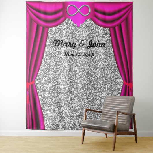 シルバーグリッター シルバーインフィニティ ピンクカーテン タペストリー (インサイチュ)