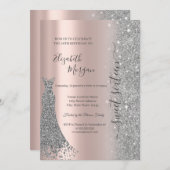 シルバーグリッター ダイヤモンドドレス ローズゴールド スイート16 招待状 (正面/裏面)