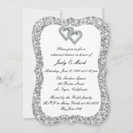 シルバーグリッター ダイヤモンドハーツ リハーサルディナー 招待状