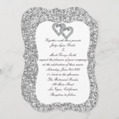 シルバーグリッター ダイヤモンドハート ウェディング招待状 招待状 (正面/裏面)