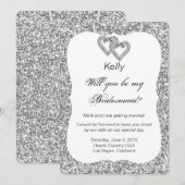 シルバーグリッター ダイヤモンドハート 花嫁の友達 カード (正面/裏面)