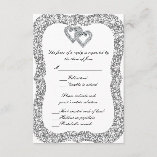 シルバーグリッター ダイヤモンドハート 返信カード (正面)