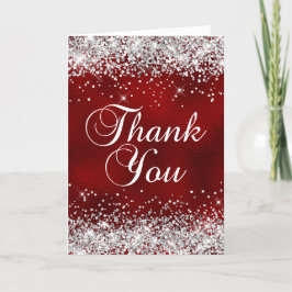 シルバーグリッター ダークレッド ガラス フォイル サンキューカード