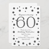 シルバーグリッター・ドット 60歳 60 誕生日パーティー 招待状 (正面/裏面)