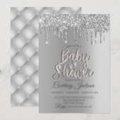 シルバーグリッター ドリップ ベビーシャワー 招待状 (正面/裏面)