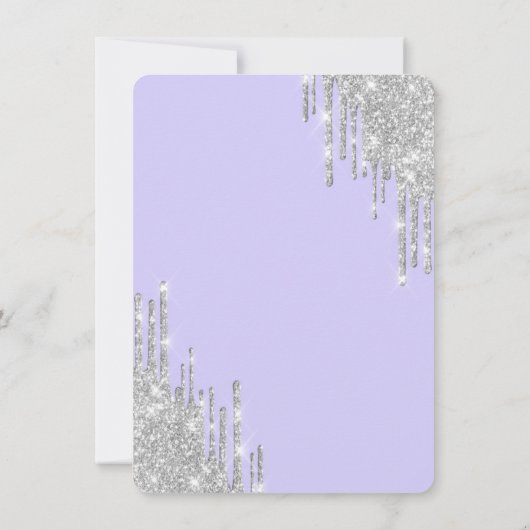 シルバーグリッター ドレス、ドリップス パープル キンセアニエラ 招待状 (裏面)