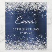 シルバーグリッター ネイビーブルー ホイル 75歳の誕生日 ワインラベル (シングルラベル)