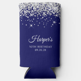 シルバーグリッター ネイビーブルー 50歳の誕生日 スリム缶クーラー
