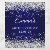 シルバーグリッター ネイビーブルー 60歳の誕生日 ワインラベル (シングルラベル)