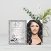 シルバーグリッター ハイ ヒール シューズ 40歳の誕生日 招待状 (スタンド正面)