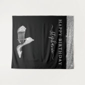 シルバーグリッター ハイ ヒール 誕生日 バックドロップ タペストリー (正面(横))