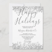 シルバーグリッター ハッピーホリデー または クリスマスパーティー 招待状 (正面)