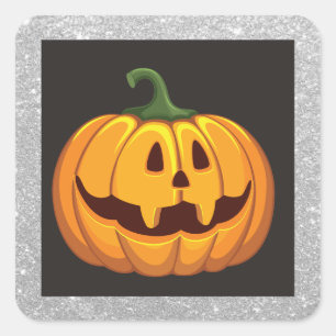 シルバーグリッター ハロウィン かぼちゃ スクエアステッカー スクエアシール