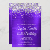 シルバーグリッター バイオレット パープル 30歳の誕生日 招待状 (正面/裏面)