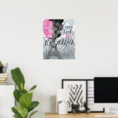 シルバーグリッター&バルーンパリエッフェルタワーパーティー ポスター (ホームオフィス)