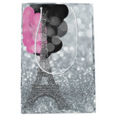 シルバーグリッター&バルーンパリエッフェルタワーパーティー ミディアムペーパーバッグ (正面)