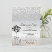 シルバーグリッター、バルーン、ハイヒール退職パーティー 招待状 (スタンド正面)