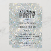 シルバーグリッター パーティー 青 白 ボケ 誕生日 招待状 (正面/裏面)