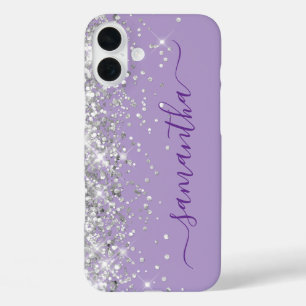 シルバーグリッター+パープル+ガーリーなサイン iPhone 16 PLUSケース