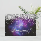 シルバーグリッター パープル セレスチャル ブライダルパーティー 招待状 (スタンド正面)