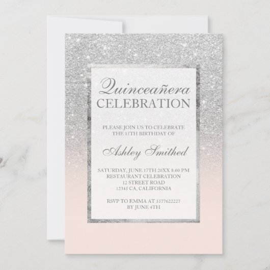 シルバーグリッター ピンク エレガント おしゃれな キンセアニエラ 招待状 (正面)