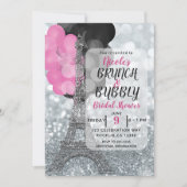 シルバーグリッター ピンク ブラック 風船 エッフェル塔 招待状 (正面)