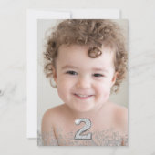 シルバーグリッター＆フォトボーイズ 2歳の誕生日パーティー 招待状 (正面)